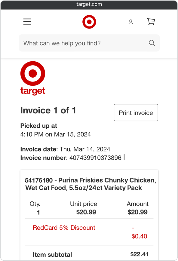 Target From the mobile website (Delivered, Order Pickup, and Drive Up orders)