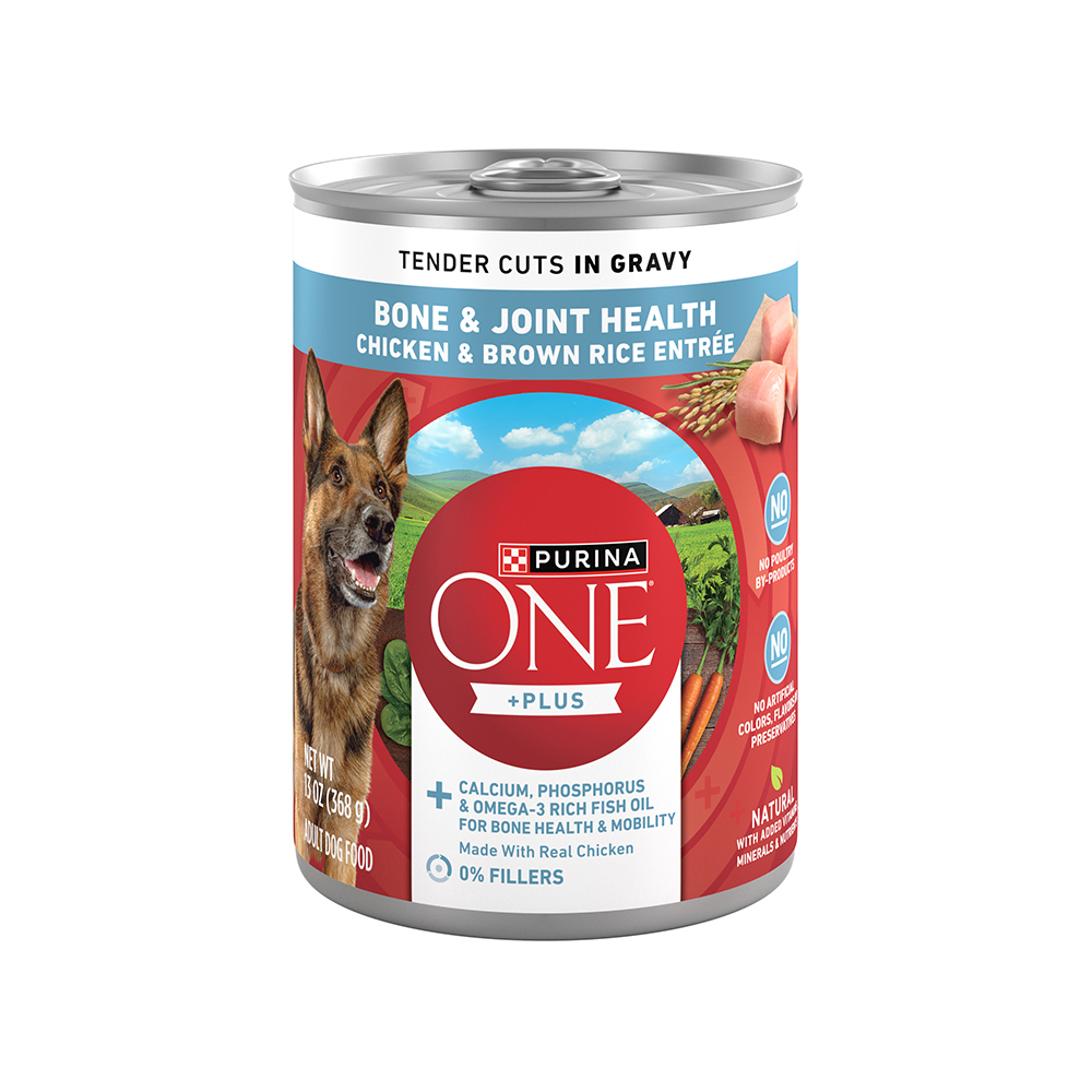 One Plus Tender Cuts in Gravy Bone and Joint Health Chicken and Brown Rice Wet Dog Food